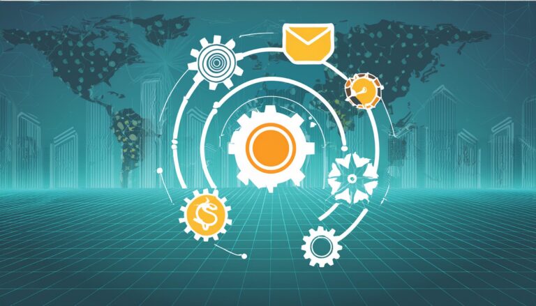 Futuristinen kuva, jossa näkyy kehällä rataksia ja kirjekuori