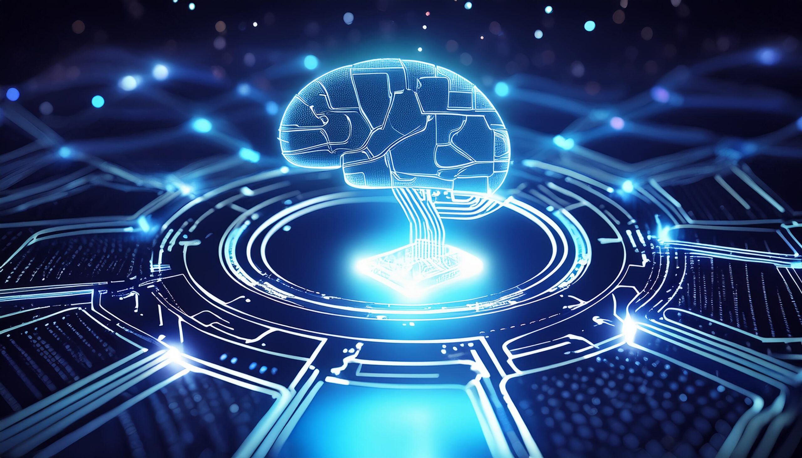 tekoäly markkinoinnin kääntämisessä kuva, jossa on aivot ja tekoälyä kuvastava tausta